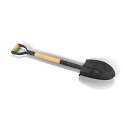 Garden shovel with wooden handle isolated on transparent background