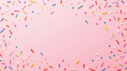 trendy pattern of colorful sprinkles for background of design banner, poster, flyer, card, postcard, cover, brochure over pink