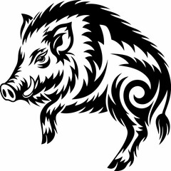 Tribal boar tattoo design vector illustration of wild hog pig animal in black and white style isolated image