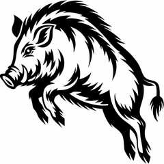 Black and white boar vector art illustration for tattoo design and graphic design projects with animal theme and wild boar