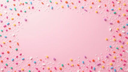 trendy pattern of colorful sprinkles for background of design banner, poster, flyer, card, postcard, cover, brochure over pink