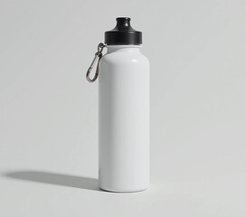 Blank white aluminum water bottle with carabiner