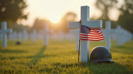 American Flag at Soldier&rsquo;s Grave &ndash; D-Day Memorial