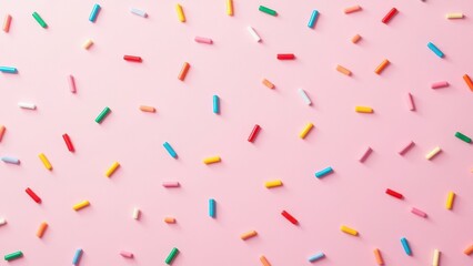 trendy pattern of colorful sprinkles for background of design banner, poster, flyer, card, postcard, cover, brochure over pink