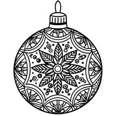 Detailed black and white christmas ornament with floral and geometric pattern