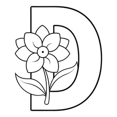 Elegant floral illustration of the letter d with beautiful flower and green leaves design