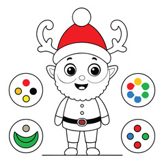 Festive christmas elf antlered character with color palettes for coloring book pages