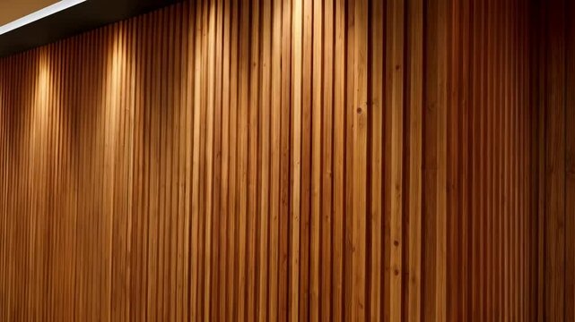 Wooden plank wall texture with vertical grain and dark shadows, showcasing natural wood knots and warm golden tones in a close-up.