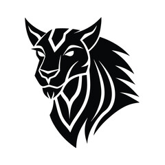Stylized Black and White Lion Head Illustration