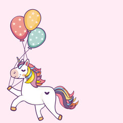 vector unicorn with colorful baloons illustration