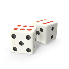 Pair of White Dice with Red and Black Dots Isolated on Transparent Background