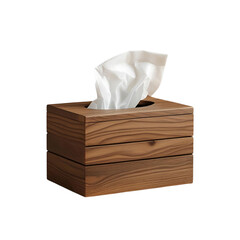 Wooden tissue box with tissues isolated on transparent background