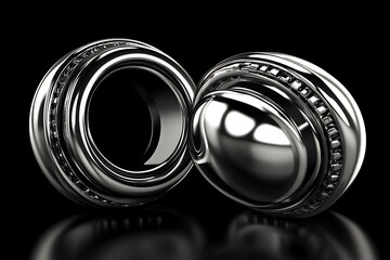 Highly Reflective Silver Metallic Circular Objects Presented on a Black Background
