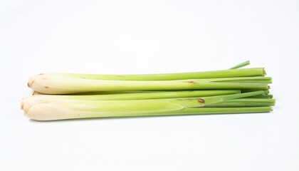 Lemongrass Stalks on Isolated White Background &ndash; Fresh Citrus Herb with Fibrous Texture and Studio Lighting