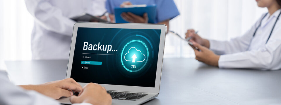 Backup Storage Data Internet Technology Business concept. Database storage cloud technology file data transfer sharing, cyber, big data information, internet banking application download upload brisk
