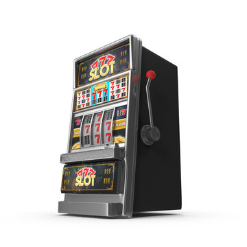 Classic Casino Slot Machine with Lever Isolated on Transparent Background