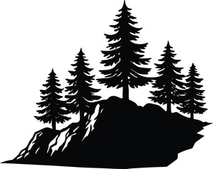 Obraz premium Cliffside Pine Trees Silhouette, Tall Pines on Rocky Cliffside