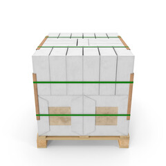 Industrial Pallet with Stacked Cardboard Boxes Wrapped in Straps Isolated on Transparent Background