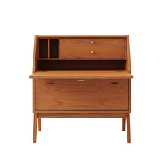 Mid-century modern wooden secretary desk on transparent background