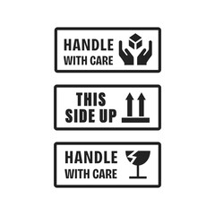 This Side UP, Handel With Care, Fragile Recycle, Packaging Stickers Icon Sign Vector