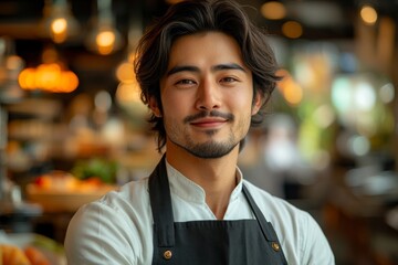 Fototapeta premium Culinary expertise restaurant kitchen portrait modern dining close-up chef's passion