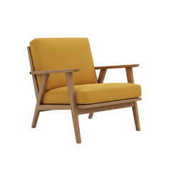 Yellow fabric armchair with wooden frame