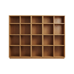 Wooden bookshelf with shelves on transparent background