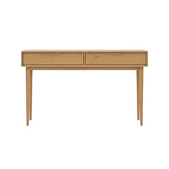 Light oak wood desk with drawers on transparent background
