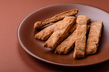Biscotti or cantuccini biscuits, a crispy sweet Italian pastry. Biscotti dessert