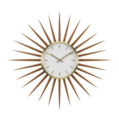 Starburst wood wall clock on transparent background