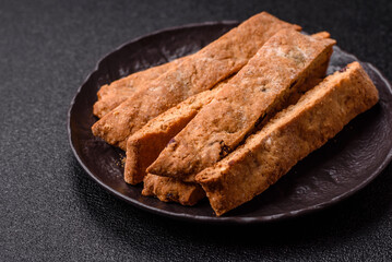 Biscotti or cantuccini biscuits, a crispy sweet Italian pastry. Biscotti dessert