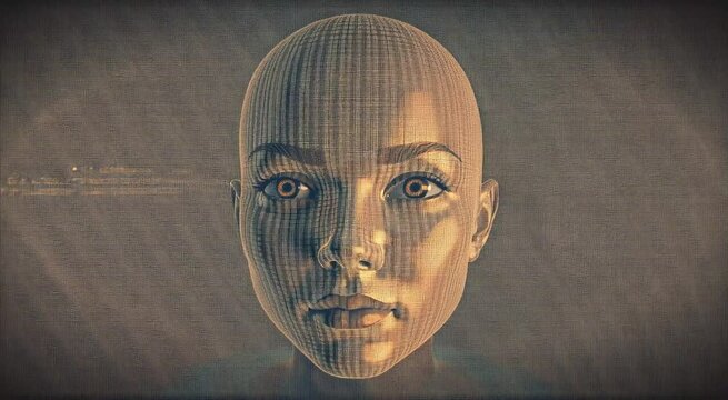 Digital woman ai face futuristic technology concept