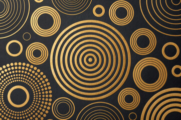 Fototapeta premium features a dark background adorned with intricate gold circular patterns, including concentric circles and decorative borders.