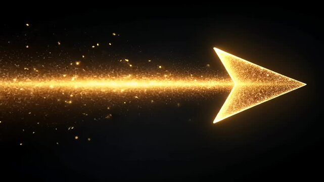Golden arrow particles animation with bright energy trails on a dark background