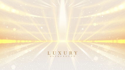 Cream stage background with golden light and glittering star effects.