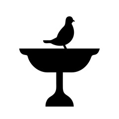 Bird bath silhouette vector graphic illustration of a bird on a birdbath black and white design art