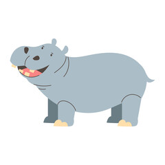 Cute hippo in flat style on white background