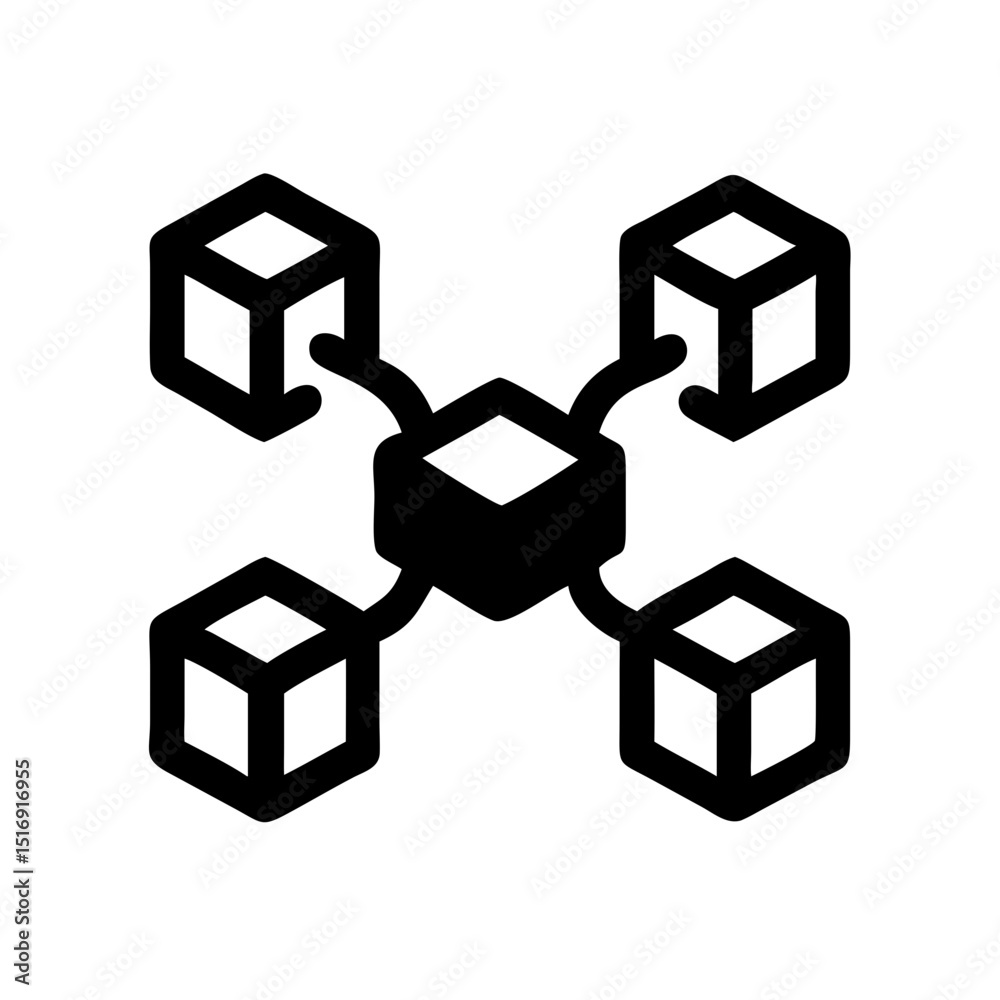 Fototapete Network connection blockchain technology distributed system database server data node cube icon vector illustration design