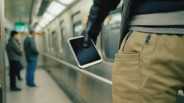 Pickpocket stealing a cell phone.