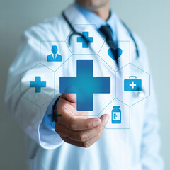 A medical technology concept image with a blurred background