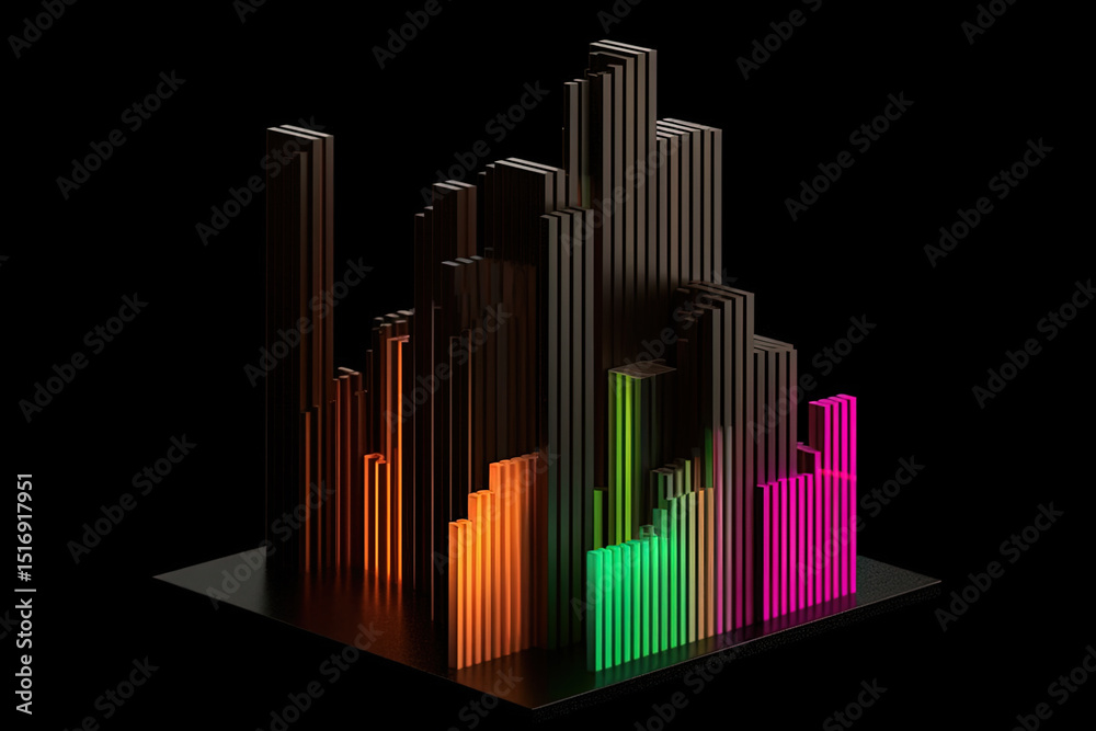 Poster 3D business graph with organized bars and information blocks. Abstract infographic element. Business growth and development to success concepts. Generated AI