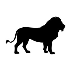 Lion silhouette vector illustration, african wildlife animal, mammal predator, feline king, zoo art