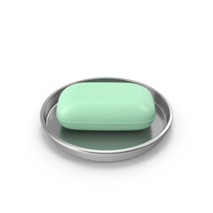 Green Bar Soap in Round Metal Dish Isolated on Transparent Background