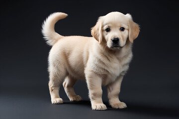 Adorable golden retriever puppy on black background
