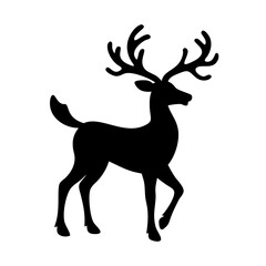 Naklejka premium Elegant black silhouette of a deer with antlers vector illustration for christmas design