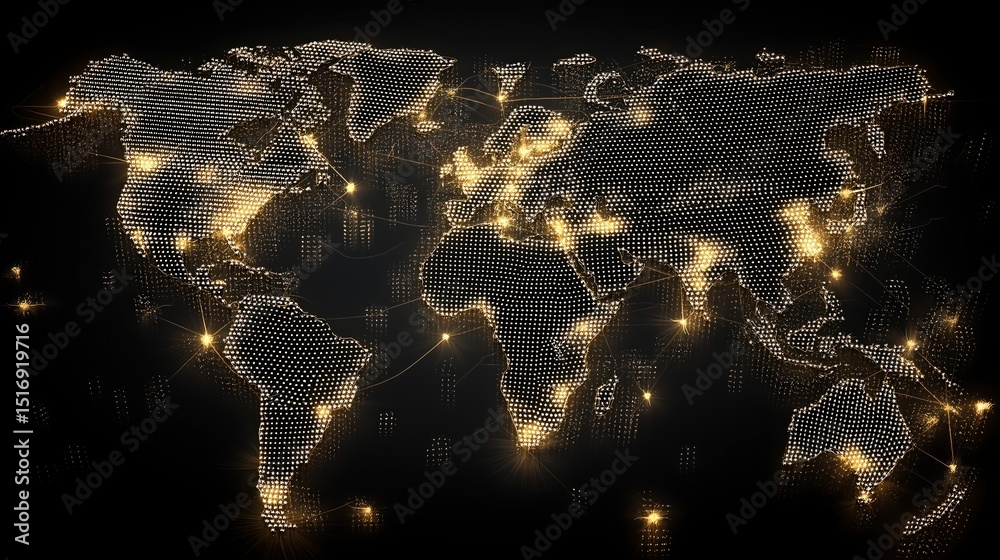 Poster Glowing world map showing global digital network connections. Generated AI