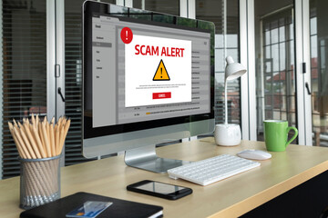 Cyber security software show alert of cyber attack for protection snugly. Danger from virus, phishing and cyber fraud.