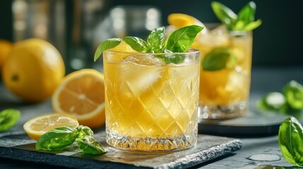Fototapeta premium Sorbitol Cocktail with Lemon and Mint Garnish