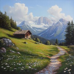 Alpine Hut in Mountain Valley