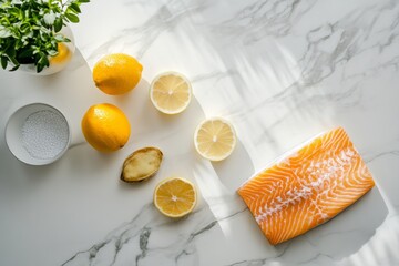 Sushi preparation on marble counter